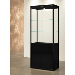 Vitrine TM/75VMVA - noir muséo - vitrine d'exposition en verre avec structure métallique bronze et spots LED