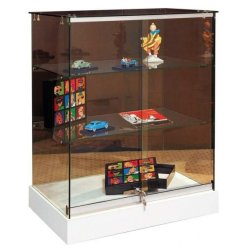 DMCP45100 - Vitrine d'exposition sur socle mobile avec 2 étagères en verre trempé et serrure à crémaillère