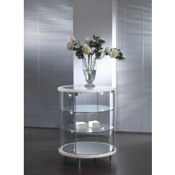 Vitrine cylindrique standard éclairante 203/BVA - blanc poli - LED, 2 tablettes réglables, porte avec serrure