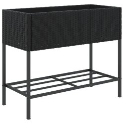 Helloshop26 - Jardinière bac lit surélevé plantes fleurs terrasse jardin avec étagère résine tressée noir 02_0038417 - noir acier 3000214229850