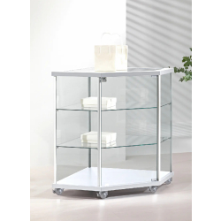 Vitrine d'angle en verre 70-BVA - blanc poli - design unique avec serrure et tablettes amovibles