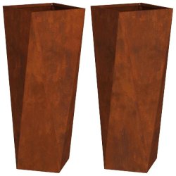 Helloshop26 - Lot de 2 jardinières extérieures modernes 30 x 30 x 75 cm avec base intégrée en acier rouillé 02_0053019 02_0053019 - acier 3000237