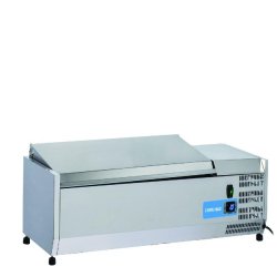Vitrine réfrigérée porte-condiments inox pour 3 bacs GN1/3 + 1 GN1/2. 120×39,5×28,1 cm, température +2/+8 °C. Cool Head VRX 12/38S/S - 1832