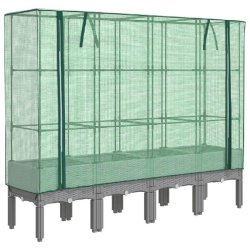 Helloshop26 - Jardinière bac lit surélevé plantes fleurs terrasse jardin surélevée avec housse aspect rotin 160 x 40 x 140 cm gris 02_0038759 - g