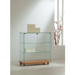 Petite vitrine basse en verre trempé 8/90VA - cerisier - 2 tablettes amovibles et serrure