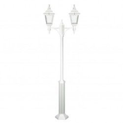 Lampadaire d'éclairage public 2 têtes - Clic-Clac 4 - IP44 - E27 - style rustique - verre transparent - hauteur totale 1910 mm - blanc