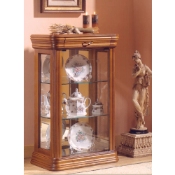 Vitrine en bois massif DV56VA - Merisier - 2 tablettes réglables, fond miroir, serrure