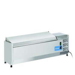 Vitrine réfrigérée inox pour condiments, 6 bacs GN1/4. Dimensions 140x33,5x28,1 cm. Température +2°C/+8°C. Cool Head VRX 14/33S/S - argenté inox 1795