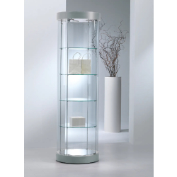 Vitrine d'exposition cylindrique ronde 209/RFVA - gris clair - verre trempé et éclairage LED