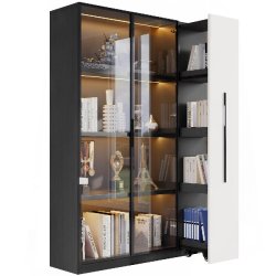 Merax vitrine LED 110.5×35×160 cm, armoire multifonction avec façade vitrée, bibliothèque et rangement, noir et blanc - blanc multi-matériau N88
