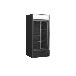 Vitrine ventilée positive de présentation roulante 462 Litres, 2 portes vitrées coulissantes, noire, 410 W, 220 V - MONO