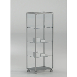Petite vitrine d'exposition sur roulettes 51-14PVA - verre trempé - gris clair ou blanc poli
