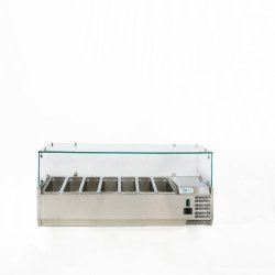 Vitrine réfrigérée avec verre. Capacité 7xGN1/4. Dimensions (LxPxH) 150x33x43,5 cm. ForCold by FIMAR Modèle G-VRX1500-330 - 221