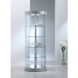 Vitrine d'exposition 209/RGVA - Cylindrique tournante, éclairage LED, 4 tablettes réglables - Gris clair