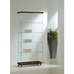 Vitrine d'exposition en verre trempé avec éclairage 8/18LVA - finition wengé - 4 tablettes amovibles et serrure