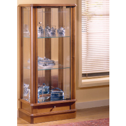 Vitrine en bois DV4VA - merisier - fond miroir, 2 tablettes réglables, porte avec serrure