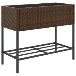 Helloshop26 - Jardinière bac lit surélevé plantes fleurs terrasse jardin avec étagère résine tressée marron 02_0038416 - marron acier 3000214225449