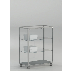 Vitrine desserte sur roulettes 71-BPVA - gris clair - 71x37x90 cm avec tablettes amovibles et serrure