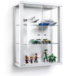 K-Möbel suspension vitrine Blanc (80x60x25 cm) avec 2 étagères en verre réglables en hauteur - modèle de voiture vitrine d'argent - blanc Bois ma