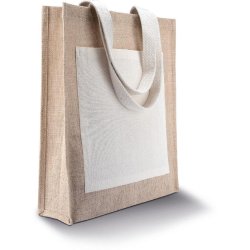 Sac shopping en toile de jute - poignée et poche en coton - Réf: KI0221 - Marque: Kimood