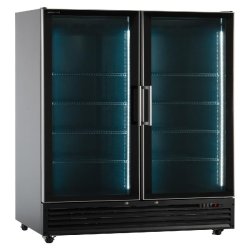 KLIMAITALIA Réfrigérateur pour boissons à boissons, double pte vitre à dégagement lumières LED. Thermo num. T° 0°C/+10°C. Mod. ICOOL110JUMBOBLACK