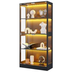 Merax Vitrine LED 80x35x170 cm, vitrine Moderne en Verre Noir, vitrine de Collection avec contrôle par Application, 4 Niveaux - noir multi-matériau