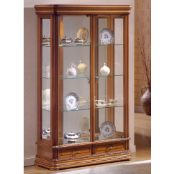 Vitrine en bois DV76VA - merisier - 3 tablettes réglables et fond miroir