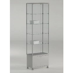 Vitrine haute standard 71-MAPVA - gris clair - verre trempé avec 4 tablettes amovibles et meuble de rangement