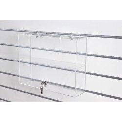 Vitrine en PMMA - fond lamé ou grille - 40x10x30cm - épaisseur 3mm - transparente avec clé