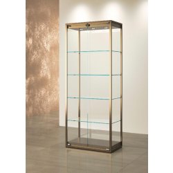 Vitrine haute bronze anodique STM75V-BR - L 75 P 45 H 190 cm - Verre trempé, 4 étagères réglables, éclairage LED