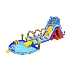 Toboggan aquatique L'île fantastique - structure gonflable avec piscine intégrée - 25 x 10 x 10 m