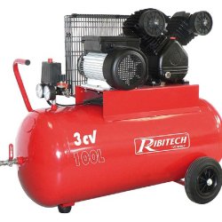 Compresseur électrique tête en V 3 CV à huile - 100 L - PRCOMP3-100V avec bloc de compression en V et réglage de pression jusqu'à 9 bars
