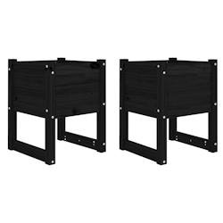 Helloshop26 - Jardinière bac lit surélevé plantes fleurs jardin terrasses lot de 2 40 x 40 x 52,5 cm bois massif de pin noir 02_0038964 - noir Bois