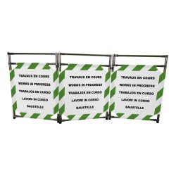 Barrière d'intervention 3 panneaux PVC ou Inox 304 - 1000 / INOX 304 / Rayé vert / blanc (Travaux en cours)