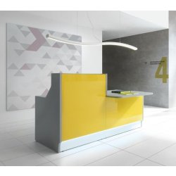 Banque d'accueil droite de couleur Linea avec accès PMR. - 165, Jaune brillant, Droite, Sans