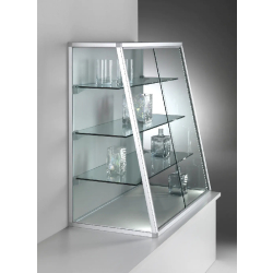 Vitrine pan incliné C1299VA - aluminium anodisé avec serrure et tablettes en verre trempé