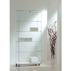Vitrine d'exposition 8/18EVA - Blanc - Tout en verre avec socle bois et 4 tablettes amovibles