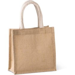 Sac réutilisable style cabas en toile de jute - petit modèle - poignées en coton - Réf: KI0272 - Marque Kimood