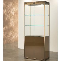 Vitrine T-Métal colonne 75x45xH190cm 3 spots LED, partie laquée H76cm - bronze
