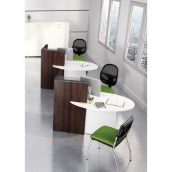 Bureau d'accueil oval avec parties haute et basse - MDD - Blanc, Wengé, A droite