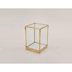 Rio - Vitrine d'exposition cloche avec socle en tube carré et finition laiton brossé