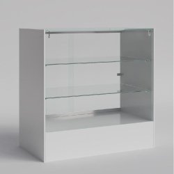 Vitrine comptoir verre trempé et mélaminé blanc avec tiroir 90x50x90 cm