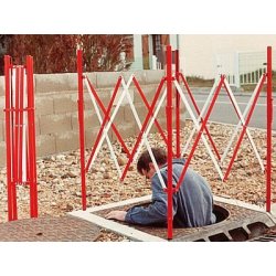 Barrière de chantier extensible - Hauteur 1 m - Acier laqué rouge et blanc - Couvrant jusqu'à 1 m² au sol