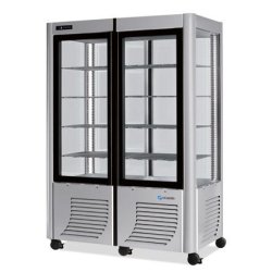 Vitrine réfrigérée positive 4 faces vitrées 800 litres fixe / grilles chromées 2 portes - 800FLEDT