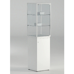 Vitrine d'exposition sur socle 7-LAPVA - colonne avec rangement sécurisé et 2 tablettes amovibles