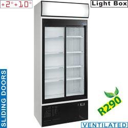 Vitrine réfrigérée professionnelle - température positive ventilée - 760L - 2 portes coulissantes - caisson lumineux - DRINK-90S/R2