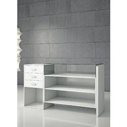 Vitrine comptoir d'accueil COM-QU2VA - verre trempé - 165 x 55 x 95 cm - serrure et tiroirs intégrés