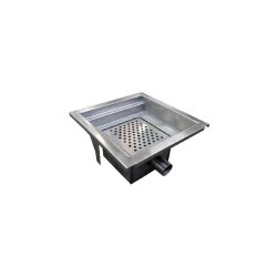 Caniveau inox (L)200 × (P)200 x (H)200 mm avec siphon et sortie horizontale (Ø)50 mm
