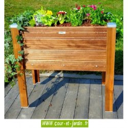 D-PAPY-BP90x50 - Bac à fleurs en bois sur pieds avec géotextile - 90x50 cm