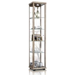 K-Möbel Vitrine en verre sur pied 176x37x33 cm avec miroir LED & 4 tablettes en verre réglables en hauteur Noir - marron verre C1016SE